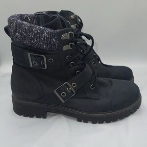 Cliffs by White Mountain Boots Womens 10 M Marlee Combat Navy Blue Buckle Lace